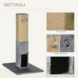 easycomfort easycomfort albero tiragraffi per gatti con 2 palline giocattolo e spazzola in legno iuta e peluche 59 5x39x79 cm grigio