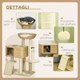 easycomfort easycomfort albero tiragraffi per gatti con casetta trespolo e pallina in legno e poliestere 60x40x95 cm marrone e beige