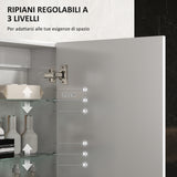 easycomfort easycomfort armadietto bagno da parete in legno con 3 ripiani regolabili in vetro su 3 livelli 40x15x55 cm bianco