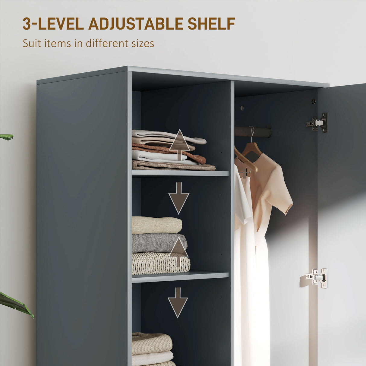 easycomfort easycomfort armadio moderno con 2 cassetti ripiani aperti e vano appendiabiti 80x50x124 cm grigio scuro