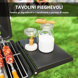 easycomfort easycomfort barbecue a gas portatile con 2 bruciatori e 2 tavolini coperchio con termometro e ruote nero
