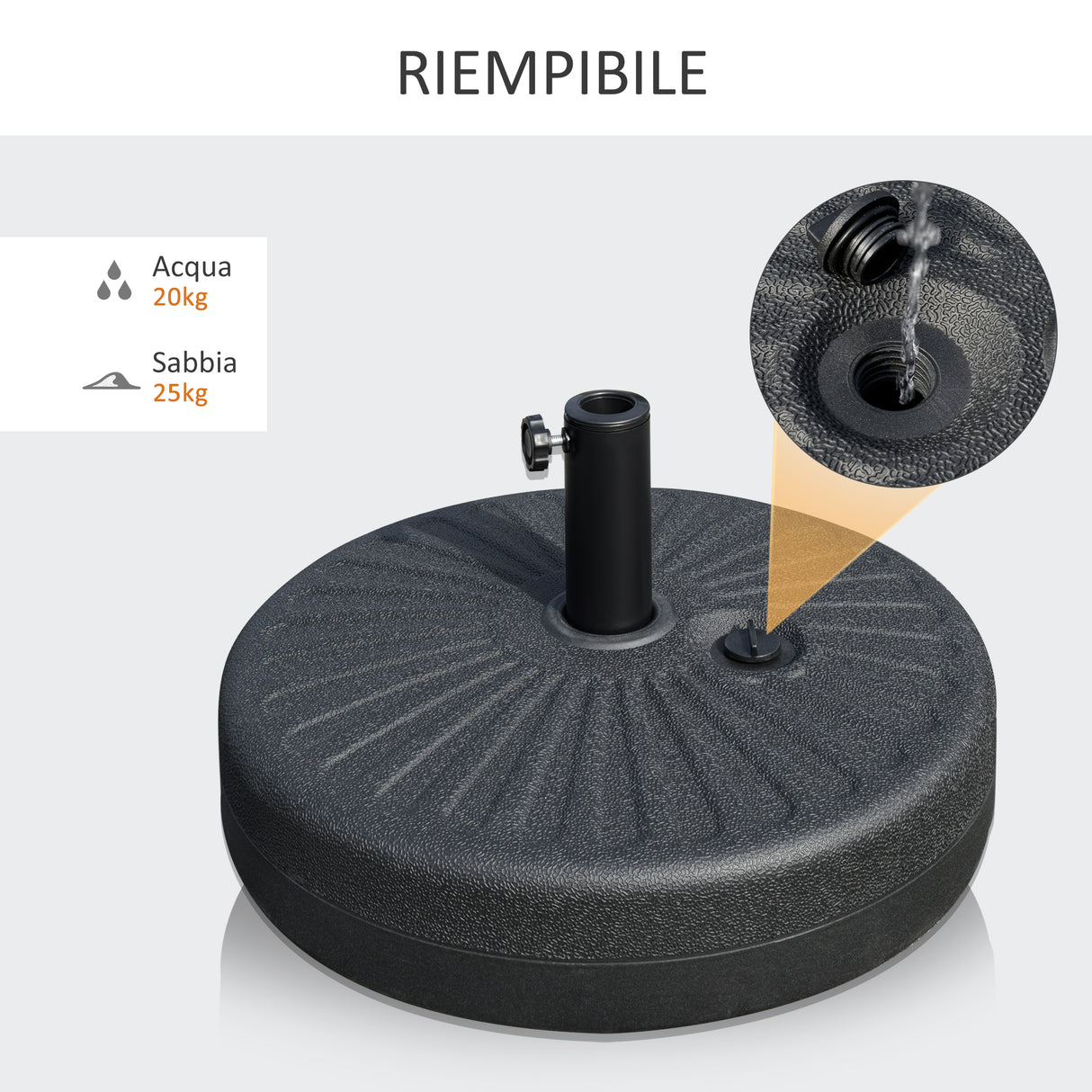 easycomfort easycomfort base per ombrellone da giardino con palo centrale 3 8cm e 4 8cm hdpe nero