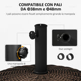 easycomfort easycomfort base per ombrellone da giardino rotonda a 4 ruote con freni in acciaio e resina 52x41 cm bronzo e nero