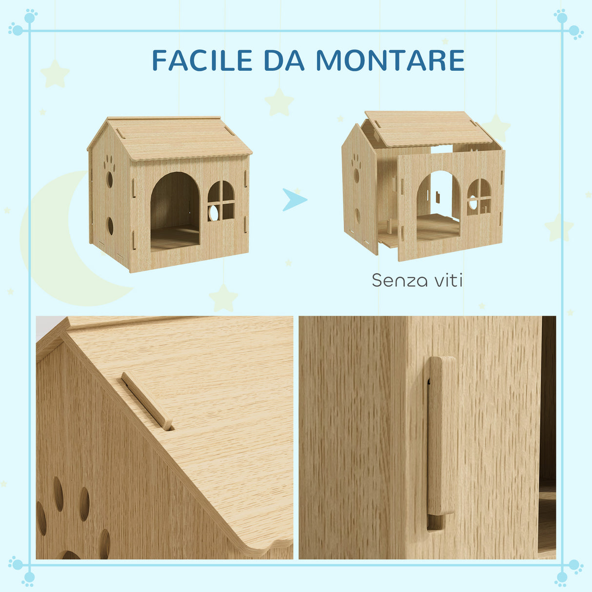 easycomfort easycomfort casetta per cani da interni con finestrella e ingresso anteriore in legno 49 5x41x51 cm color rovere
