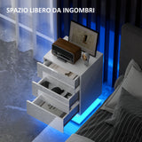 easycomfort easycomfort comodino moderno con luce led regolabile con telecomando e 3 cassetti 40x35x60 cm bianco lucido