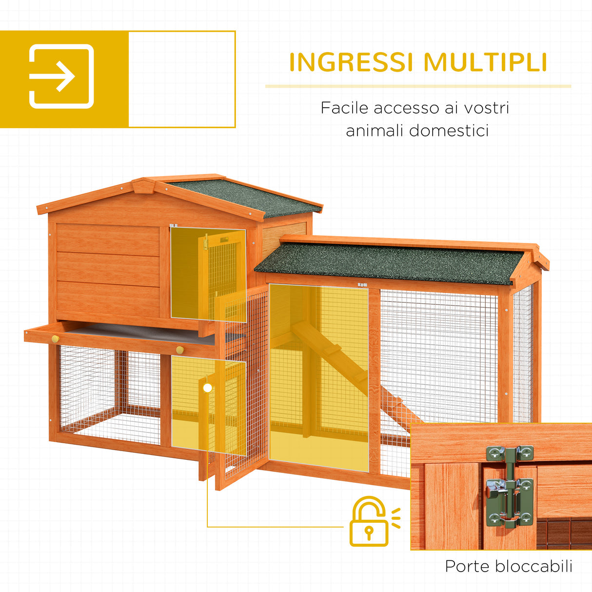easycomfort easycomfort conigliera a 2 piani da esterno in legno di abete e filo di metallo 150x45x85 cm arancione