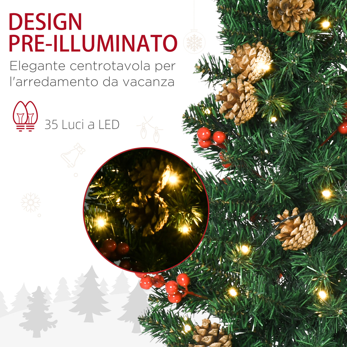 easycomfort easycomfort decorazioni natalizie set 4 pezzi con 2 alberelli di natale 40x90 cm ghirlanda natalizia e corona di natale