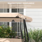 easycomfort easycomfort dondolo letto da giardino 3 posti con tetto regolabile e vassoio 200x120x164 cm marrone chiaro