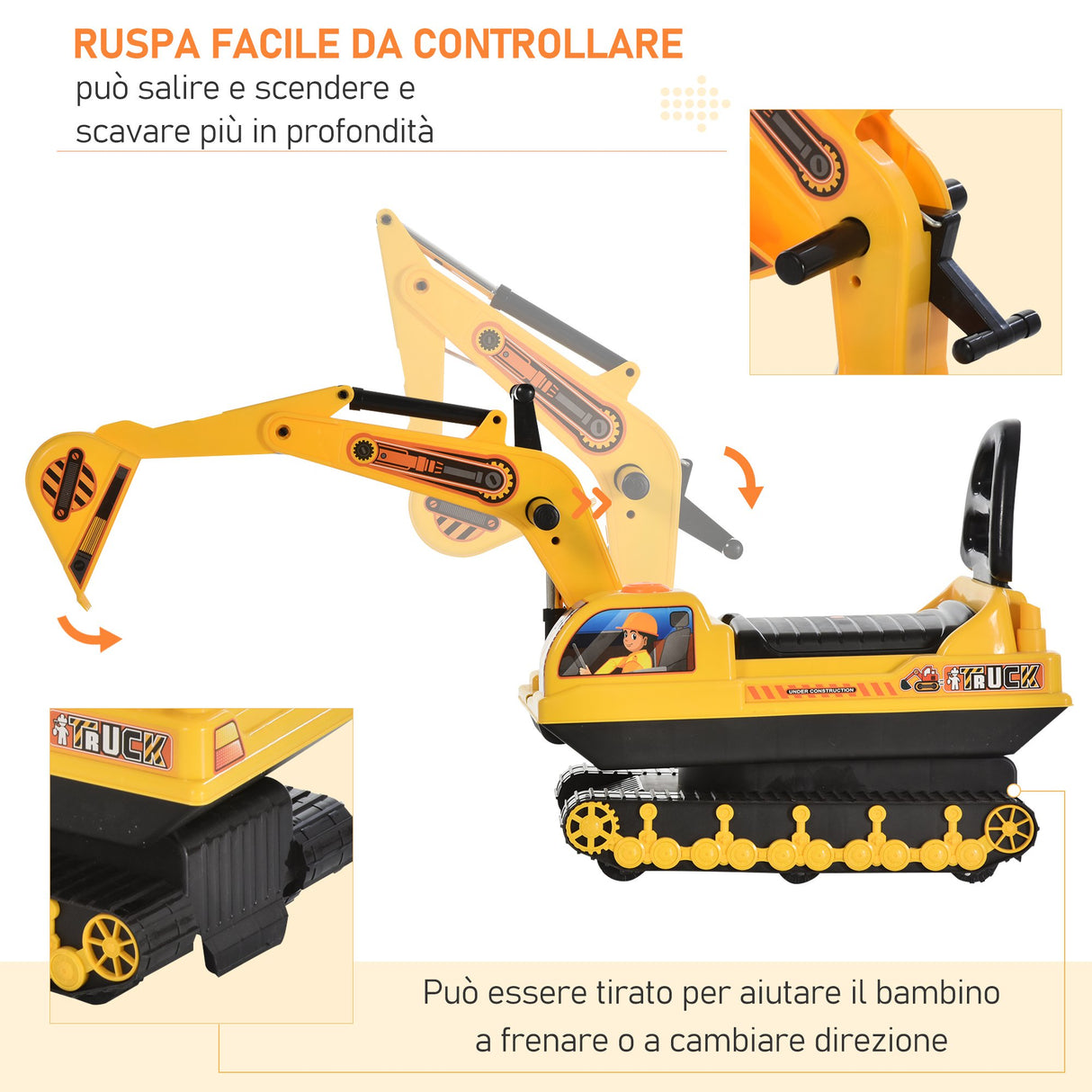 easycomfort easycomfort escavatore ruspa giocattolo cavalcabile per bambini max 30 kg con schienale braccio mobile e vano contenitore 78x24x58 5cm
