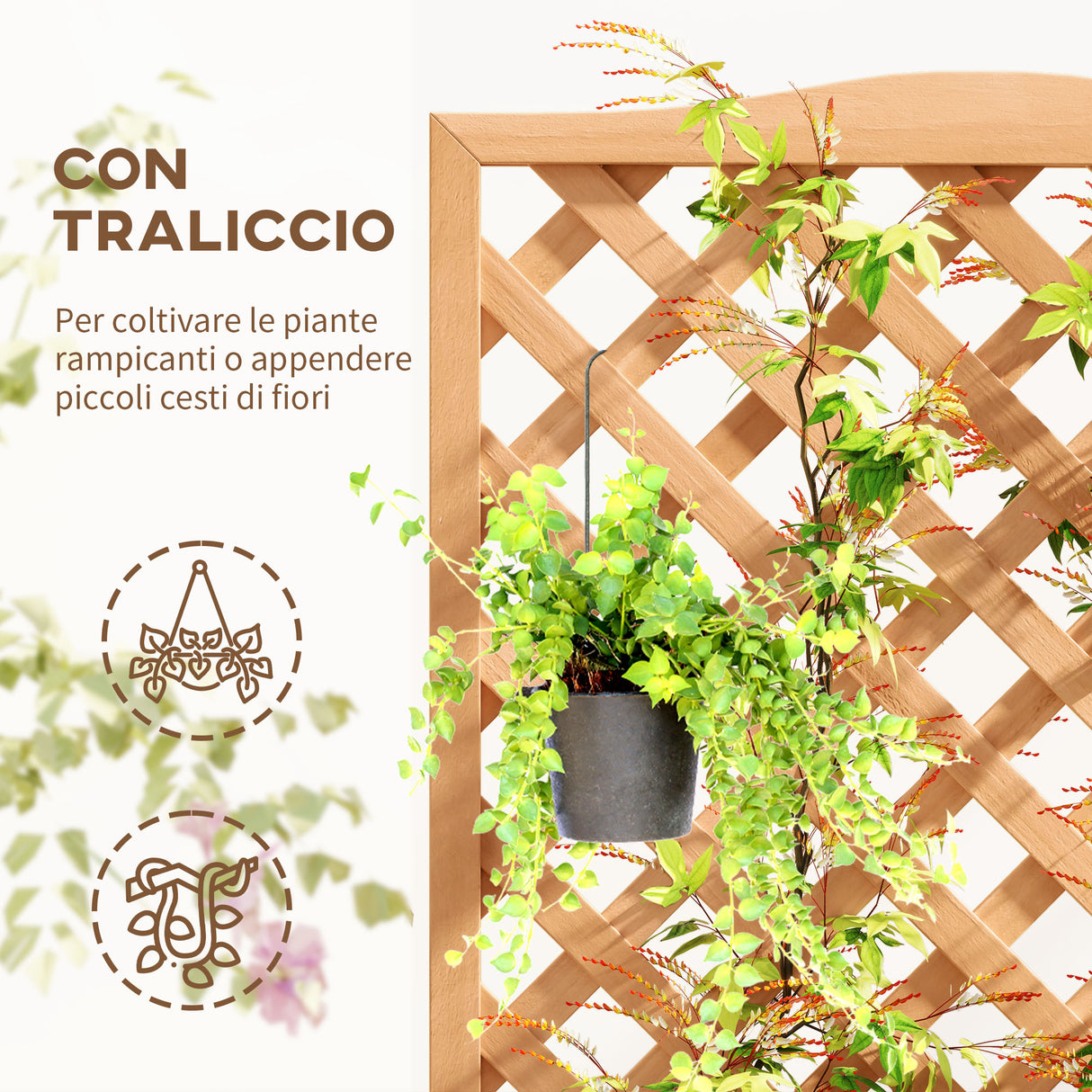 easycomfort easycomfort fioriera con traliccio per rampicanti e fondo ampio in legno di abete 76x36x170 cm marrone