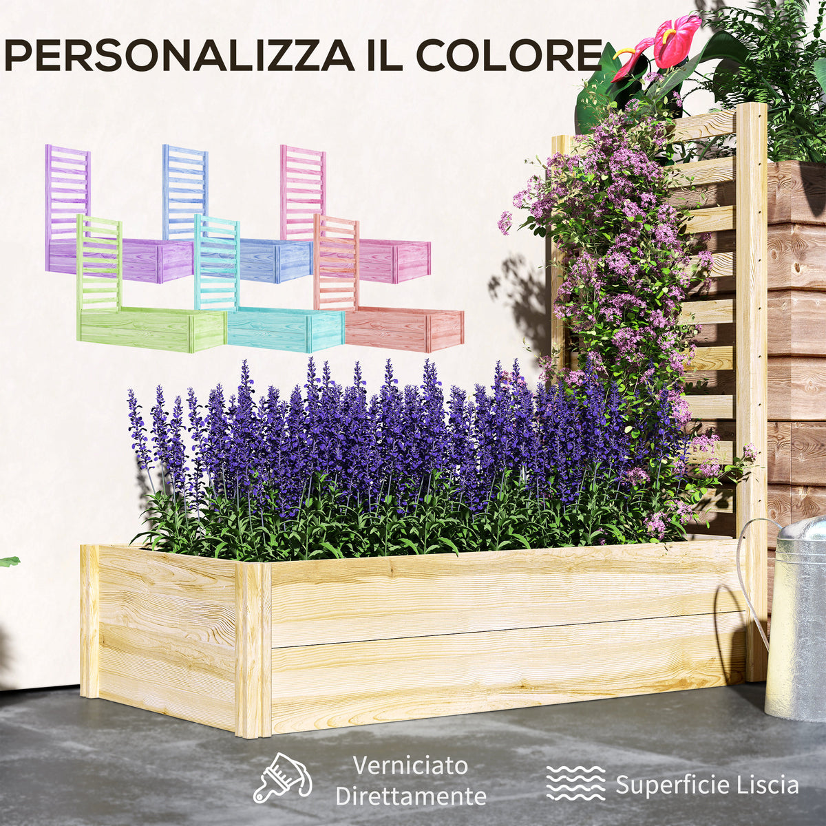 easycomfort easycomfort fioriera con traliccio per rampicanti e fondo aperto in legno di abete 115x60x110 cm color legno