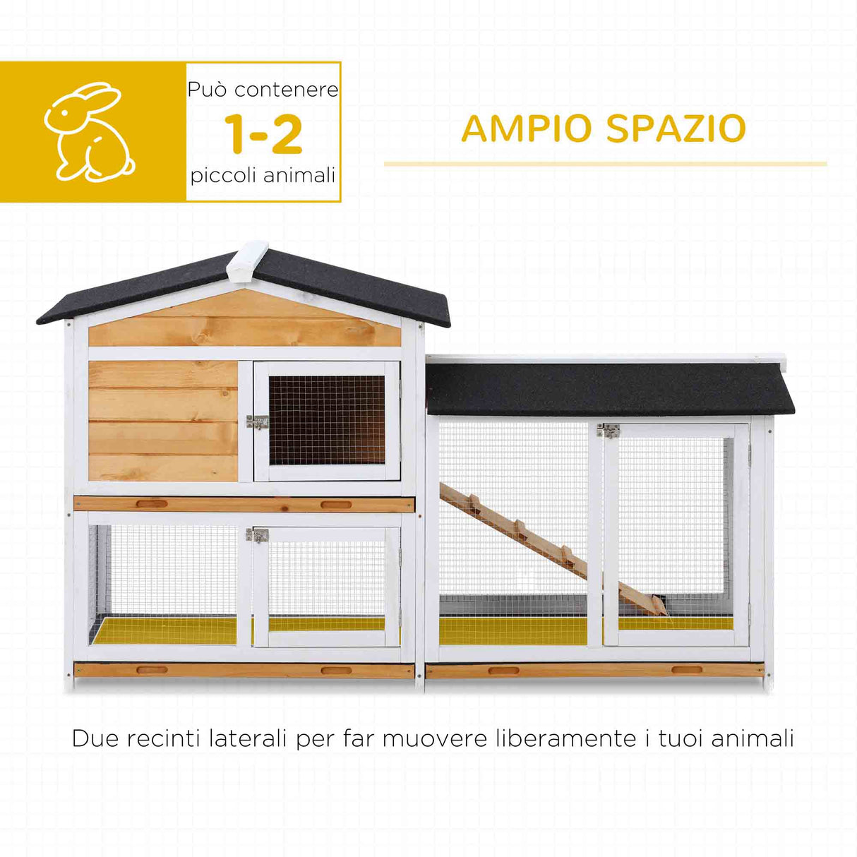 easycomfort easycomfort gabbia per conigli da esterno con casetta rampa e spazio aperto recintato giallo e nero