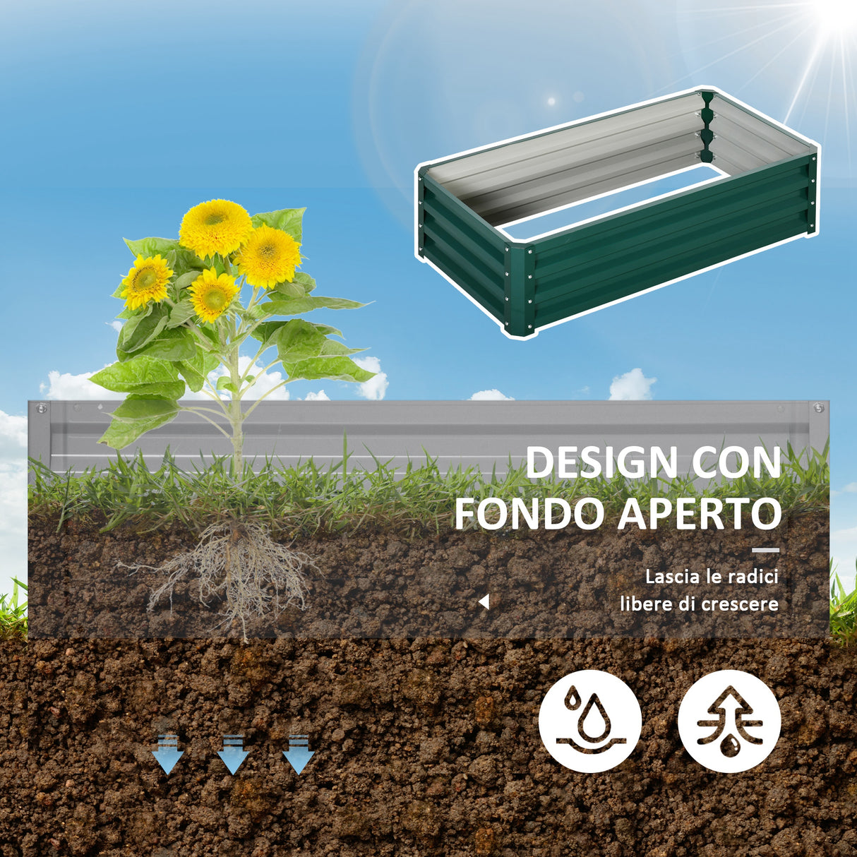 easycomfort easycomfort letto per orto rialzato a fondo aperto con rivestimento in acciaio zincato 120x60x30 5 cm verde