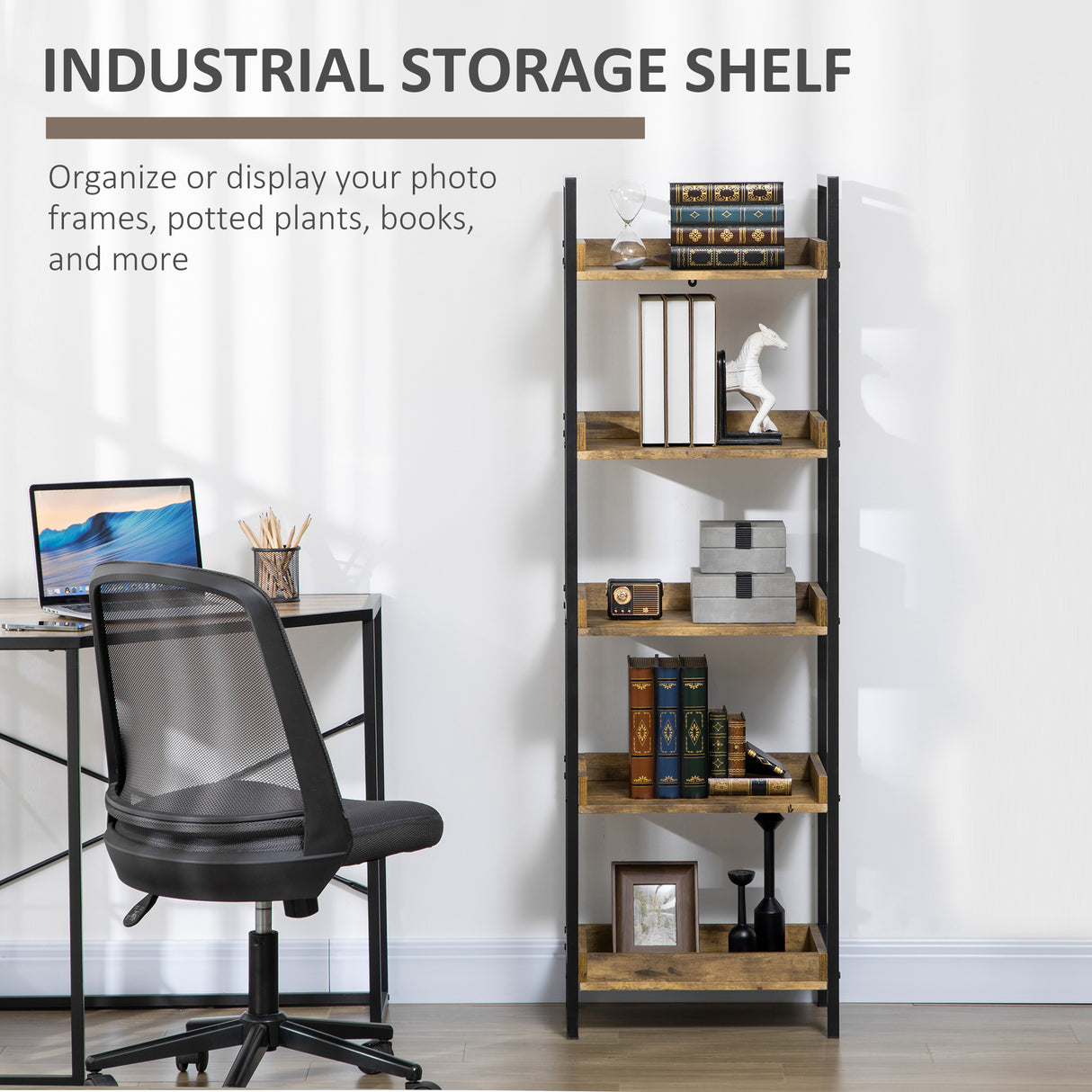 easycomfort easycomfort libreria stile industriale a 5 ripiani in legno e metallo 48x30x155cm marrone rustico