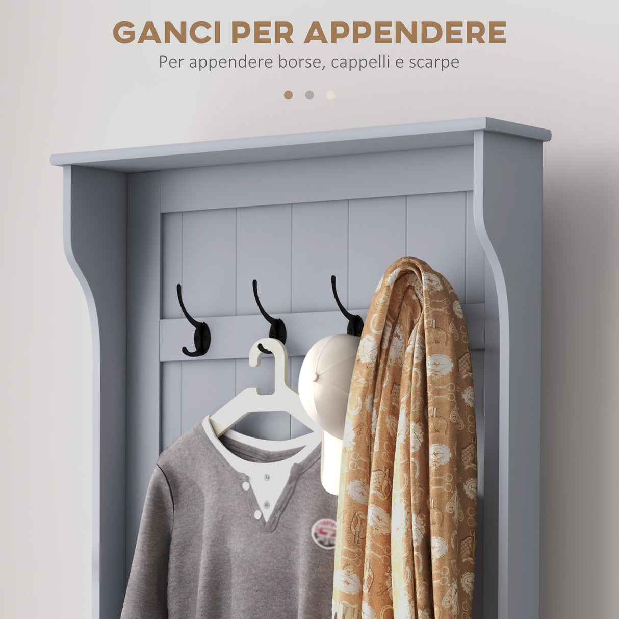 easycomfort easycomfort mobile appendiabiti 3 in 1 con 4 ganci e panca contenitore in legno 71 5x39 5x170 cm grigio