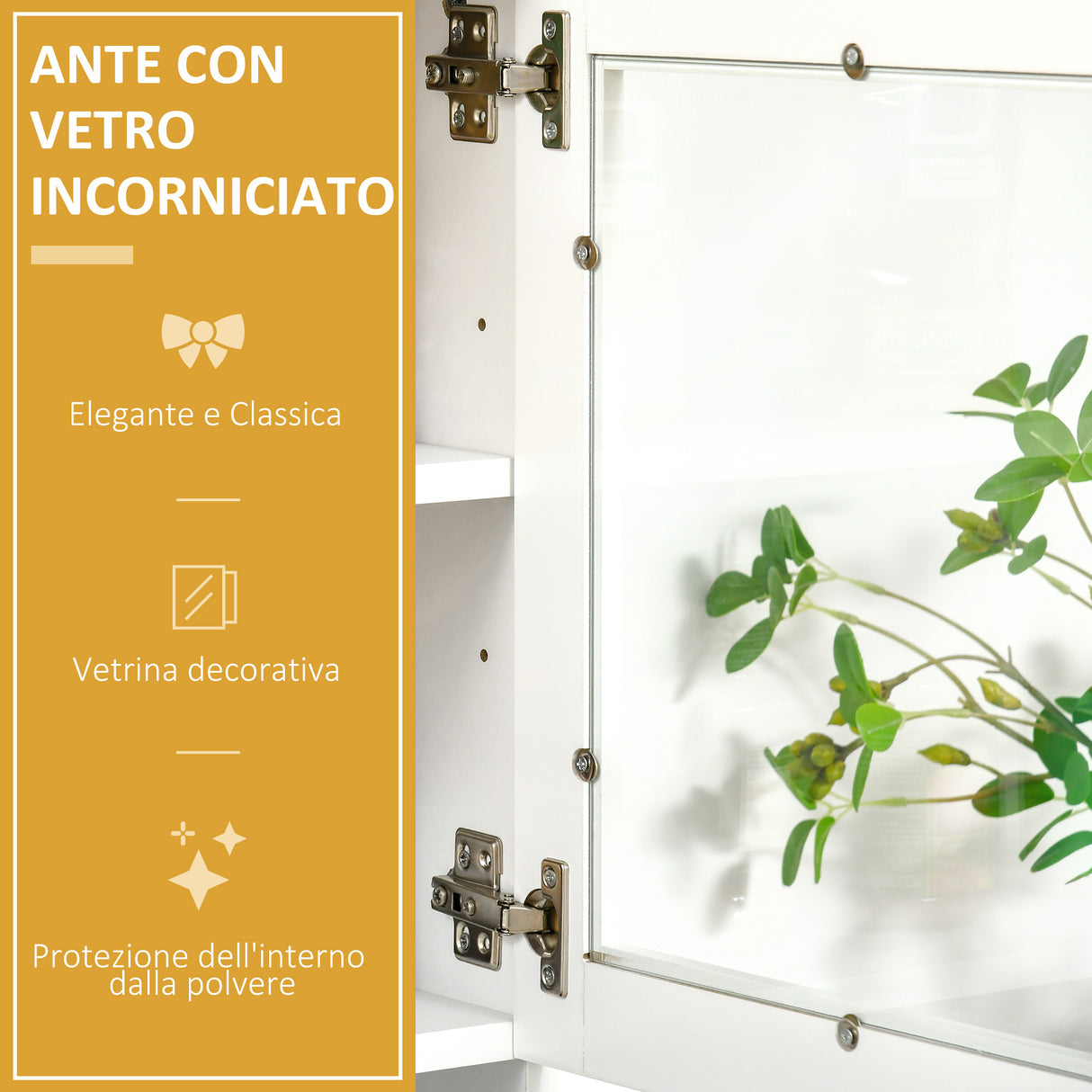 easycomfort easycomfort mobile cucina moderno con 2 armadietti ante in vetro e mensole regolabili 80x48x170 cm bianco