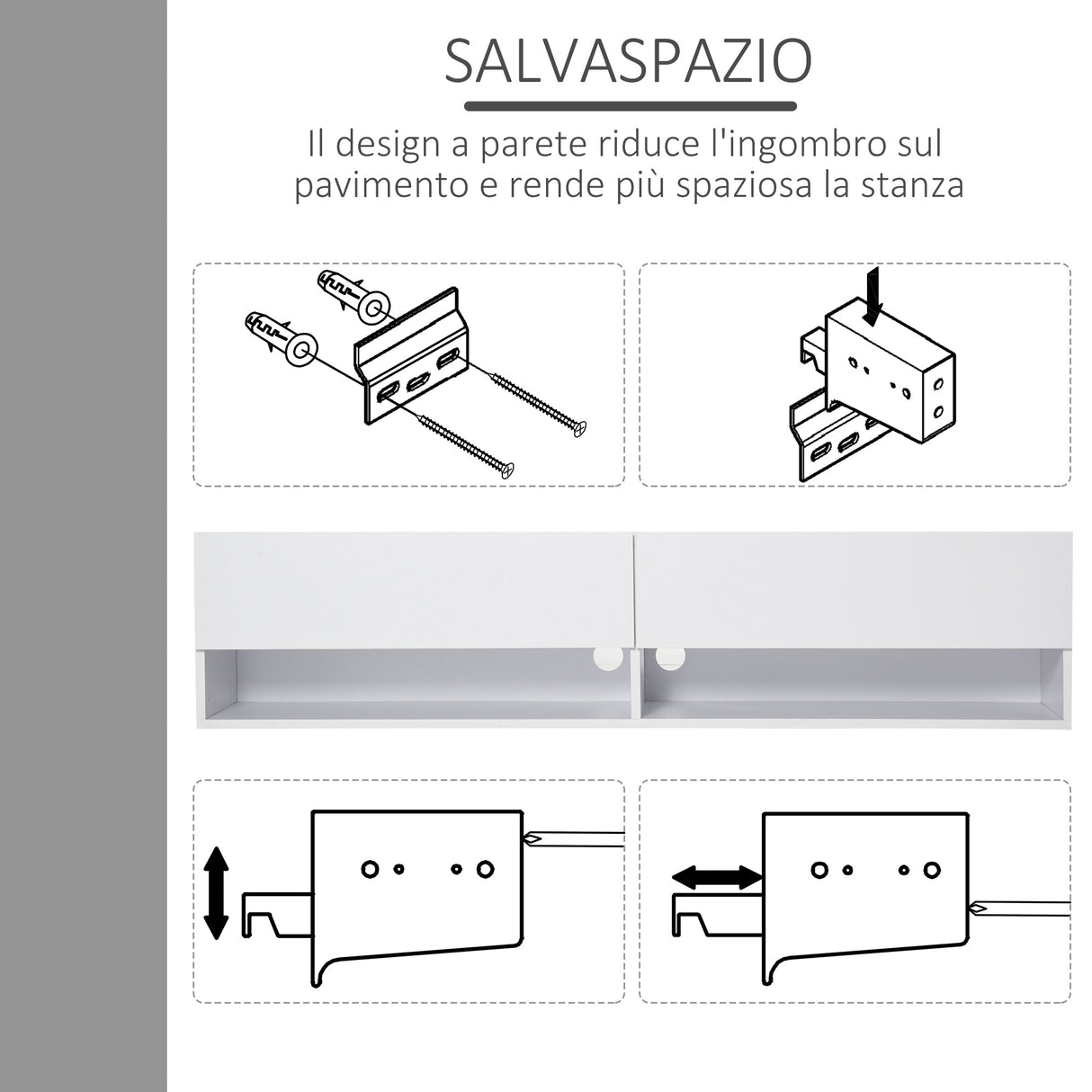 easycomfort easycomfort mobile porta tv sospeso con 4 vani e 2 ante a ribalta consolle per tv fino 60e fori per cavi grigio 140x32x31cm ean 8054111846400