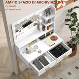 easycomfort easycomfort mobile toeletta con specchio 2 cassetti 5 ripiani e sgabello in mdf e truciolato 80x40x138 cm bianco