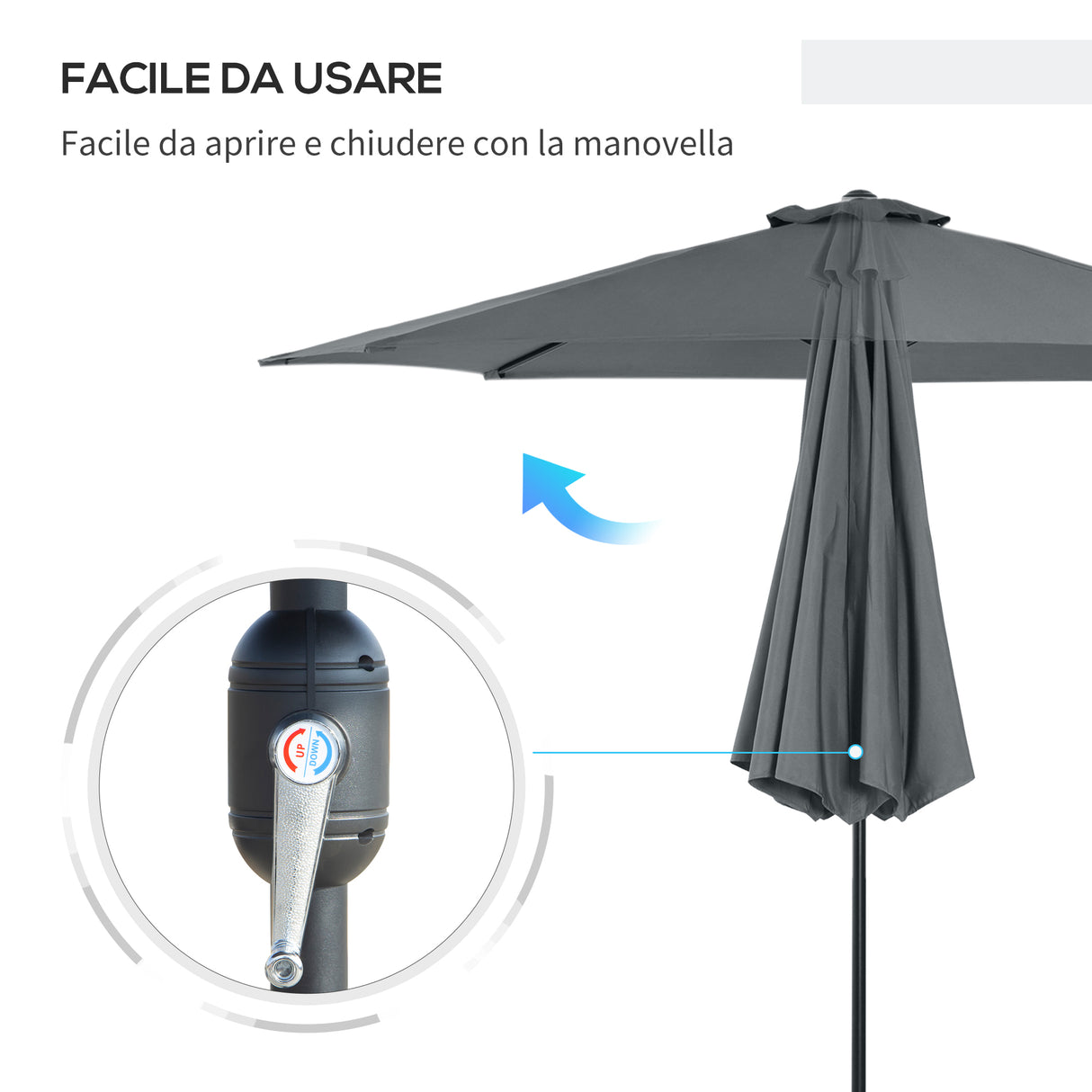 easycomfort easycomfort ombrellone da giardino 3x2 5 m inclinabile con manovella in metallo e poliestere grigio scuro