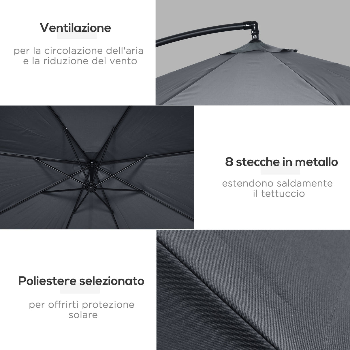 easycomfort easycomfort ombrellone da giardino 3x3 m con zanzariera apertura a manovella e base a croce grigio scuro