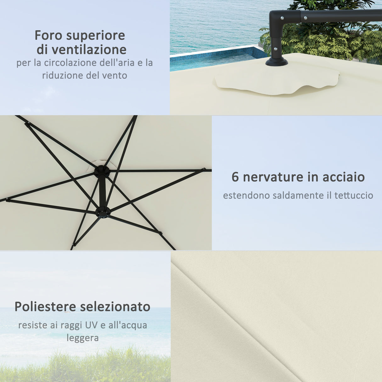 easycomfort easycomfort ombrellone da giardino decentrato 3x2 5 m con base a croce e apertura a manovella beige