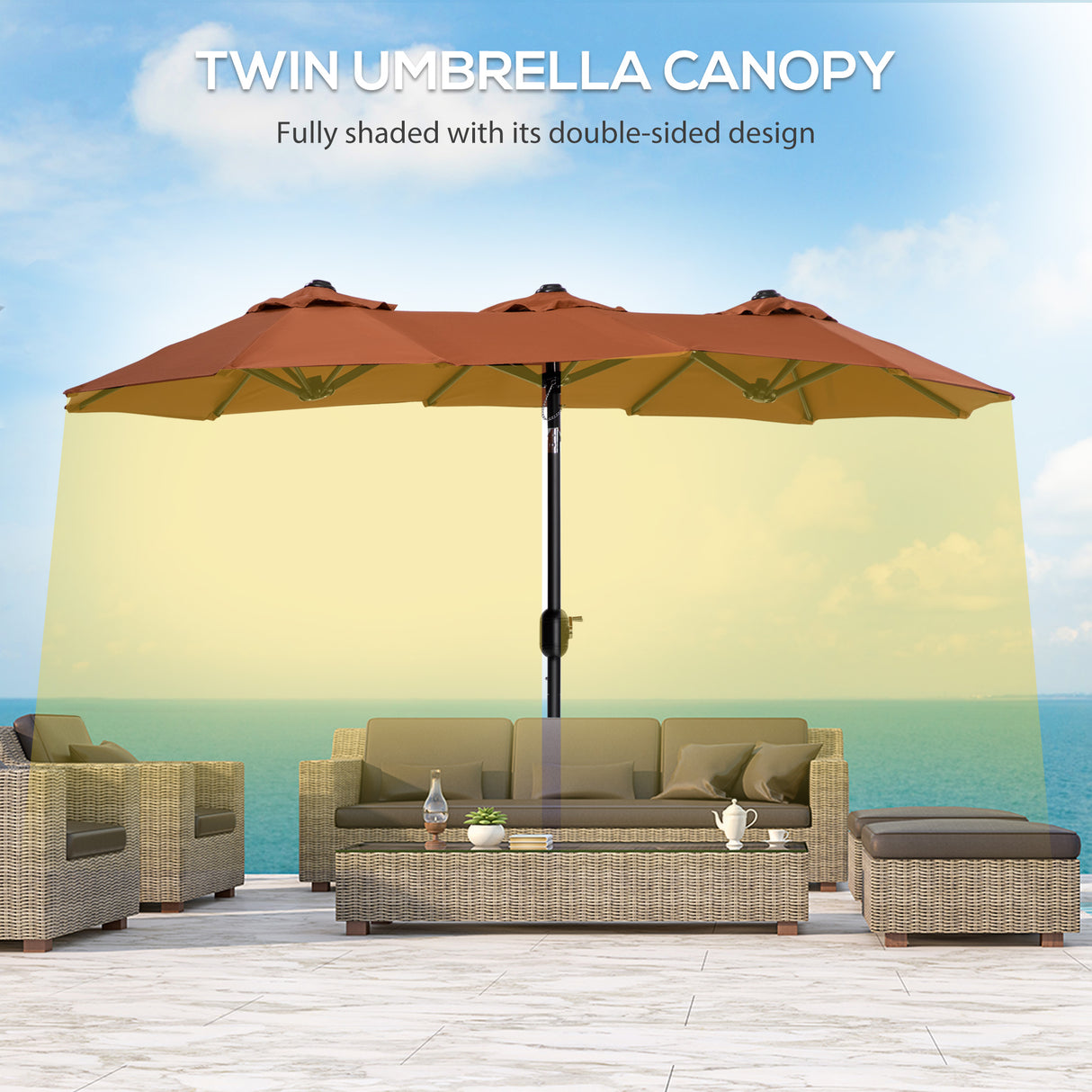 easycomfort easycomfort ombrellone da giardino doppio inclinabile con apertura a manovella 295x152x222cm rosso