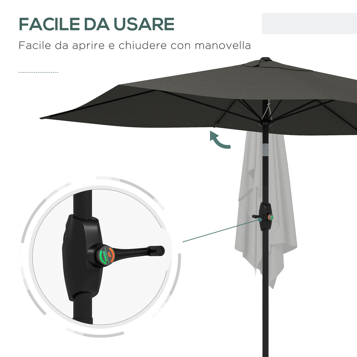 easycomfort easycomfort ombrellone da giardino rettangolare 2x3 m inclinabile con apertura a manovella grigio