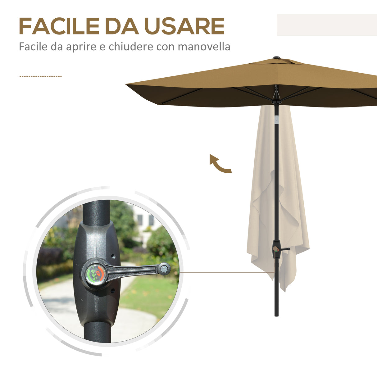 easycomfort easycomfort ombrellone da giardino rettangolare 3x2 m con apertura a manovella e inclinabile caffe