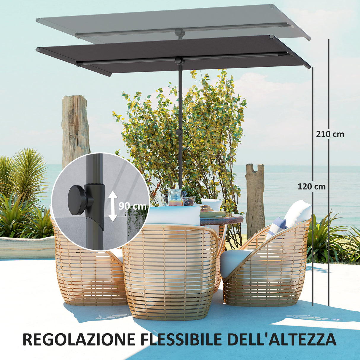 easycomfort easycomfort ombrellone per esterni 1 5x2 m girevole a 180 in poliestere e alluminio 150x205x120 215 cm grigio scuro