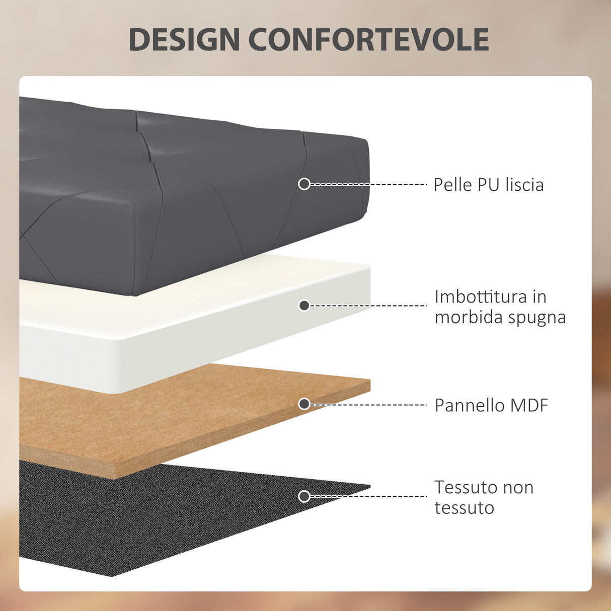 easycomfort easycomfort panca contenitore pieghevole da 84l coperchio imbottito e rivestimento finta pelle 76x38x38cm grigio