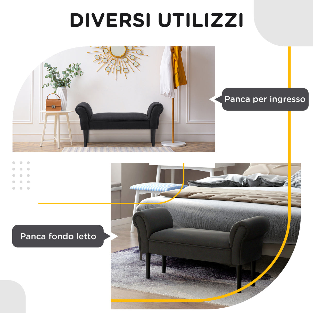 easycomfort easycomfort panca fondo letto imbottita con braccioli arrotolati 102x35x51cm nero