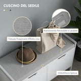 easycomfort easycomfort panca scarpiera a 2 armadietti con cuscino in tessuto effetto lino legno e acciaio 84x35x50 cm bianco