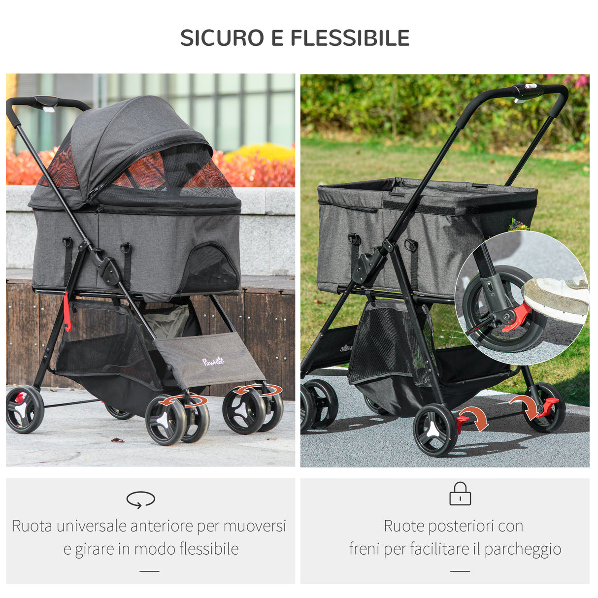 easycomfort easycomfort passeggino per cani 3 in 1 convertibile in borsa e trasportino con guinzaglio e cuscino grigio