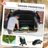 easycomfort easycomfort passeggino per cani piccoli pieghevole con copertura antipioggia cestino e guinzaglio integrato verde