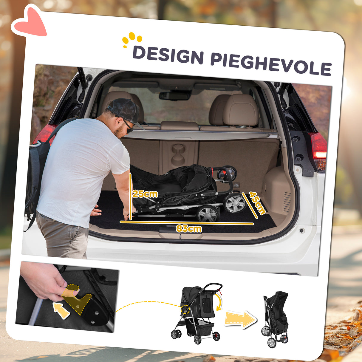 easycomfort easycomfort passeggino per cani pieghevole con cestino e portabicchiere peso max 10 kg 75x45x97cm nero