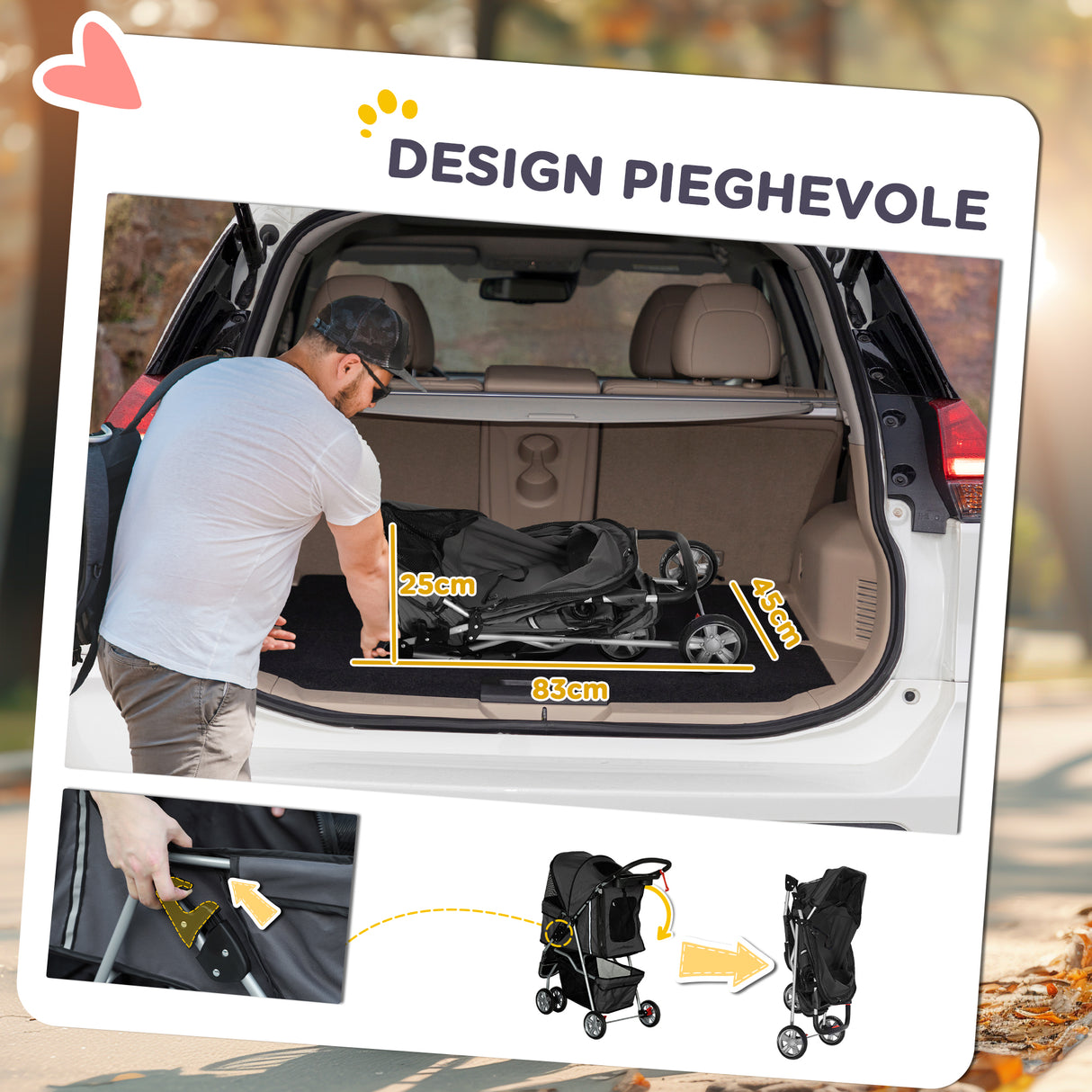 easycomfort easycomfort passeggino per cani pieghevole con portabicchieri e cestino in acciaio e poliestere 75x45x97 cm grigio carbone