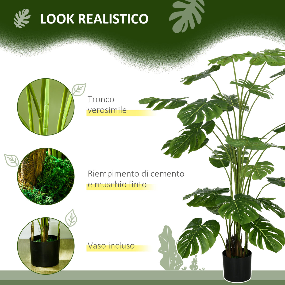 easycomfort easycomfort pianta artificiale monstera alta 180cm per interno ed esterno con vaso incluso