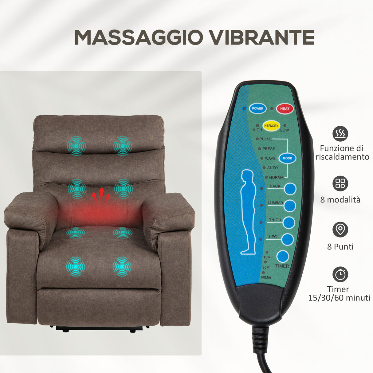 easycomfort easycomfort poltrona alzapersona reclinabile massaggiante e riscaldante con doppio motore marrone scuro