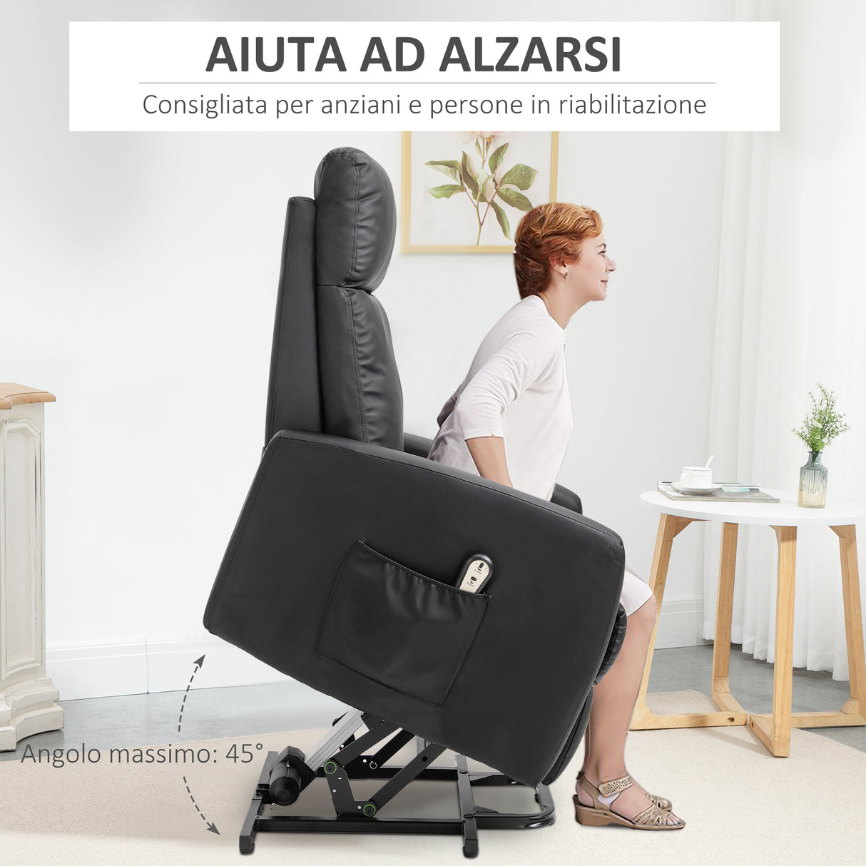 easycomfort easycomfort poltrona elettrica alzapersona 45 poltrona relax elettrica reclinabile a 145 con telecomando e poggiapiedi in pelle pu nero 67x95x105 cm ean 8054144135540