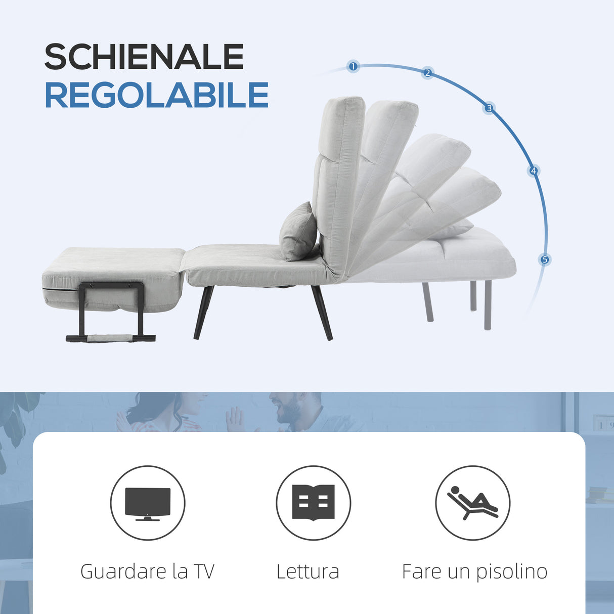 easycomfort easycomfort poltrona letto 3 in 1 con cuscino incluso in acciaio e poliestere 71x71x97 cm grigio chiaro