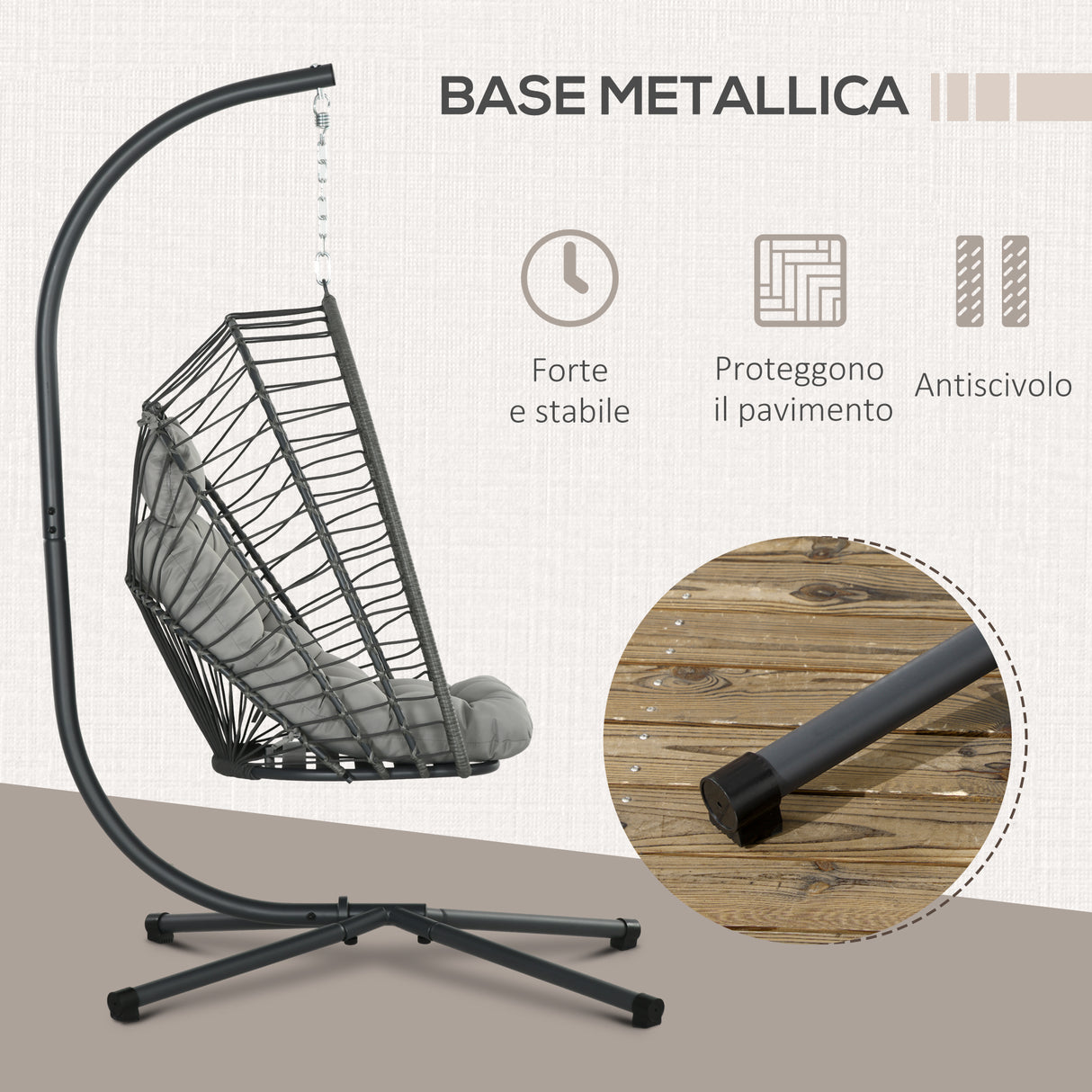 easycomfort easycomfort poltrona sospesa in rattan pe con cuscino seduta pieghevole e struttura in acciaio grigio