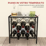 easycomfort easycomfort portabottiglie vini per 10 bottiglie in acciaio nero con piano dappoggio in vetro temperato 41x22x41 cm