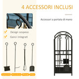 easycomfort easycomfort portalegna a 2 ripiani in metallo con paletta scopa attizzatoio e pinza 41 5x32 5x74 5 cm nero
