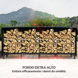 easycomfort easycomfort portalegna da interno ed esterno in metallo con telo porta legna e copertura 240x36x99cm nero