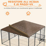 easycomfort easycomfort recinto per cani in metallo e tessuto oxford con porticina per ciotole 211x211x151 cm nero e marrone