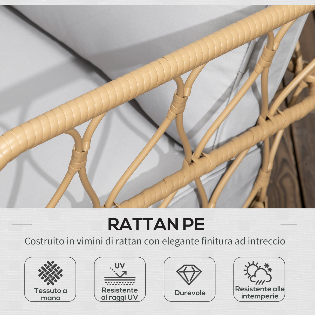 easycomfort easycomfort salotto da giardino in rattan stile boho con divano 2 posti 2 poltrone e tavolino con vetro