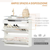 easycomfort easycomfort scarpiera moderna con 2 cassetti per 16 scarpe scarpiera a ribalta con mensola regolabile e ripiano in vetro 89x23x96cm bianco lucido