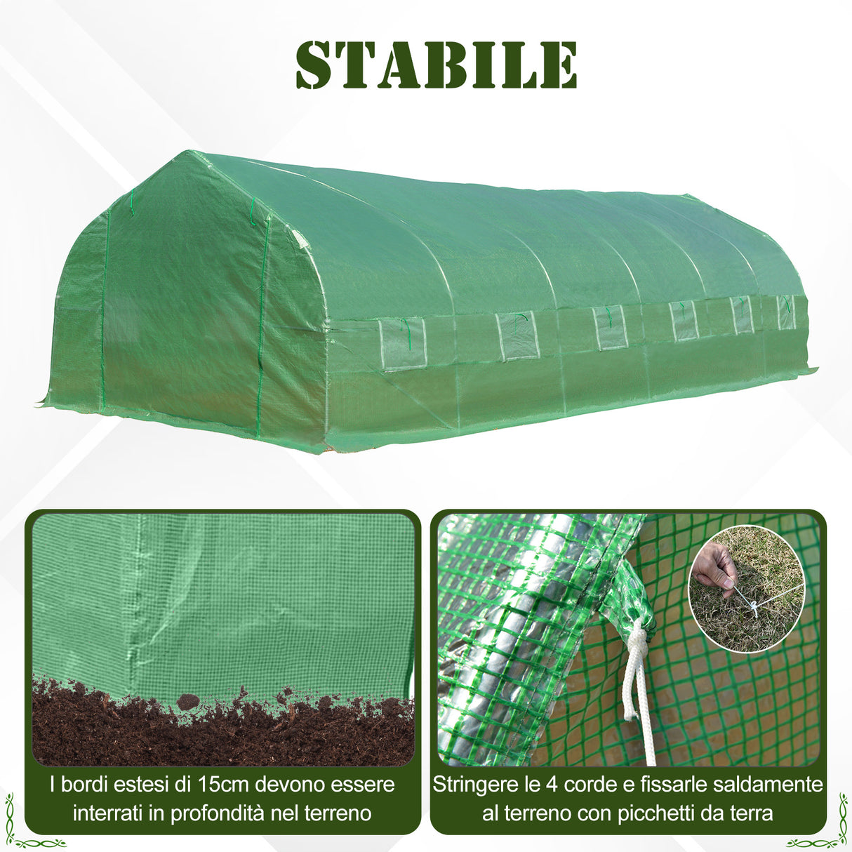 easycomfort easycomfort serra da giardino a tunnel 8x3x2m in pe e acciaio con porta avvolgibile e finestre verde