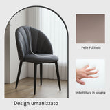 easycomfort easycomfort set 2 sedie da pranzo in pelle pu con gambe in metallo e schienale a conchiglia grigio scuro
