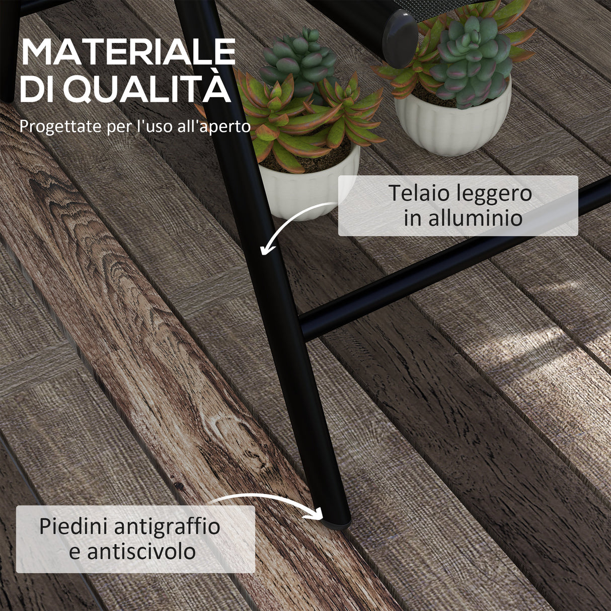 easycomfort easycomfort set 2 sedie pieghevoli con schienale reclinabile e poggiatesta in alluminio e poliestere 54x67x108 cm nero